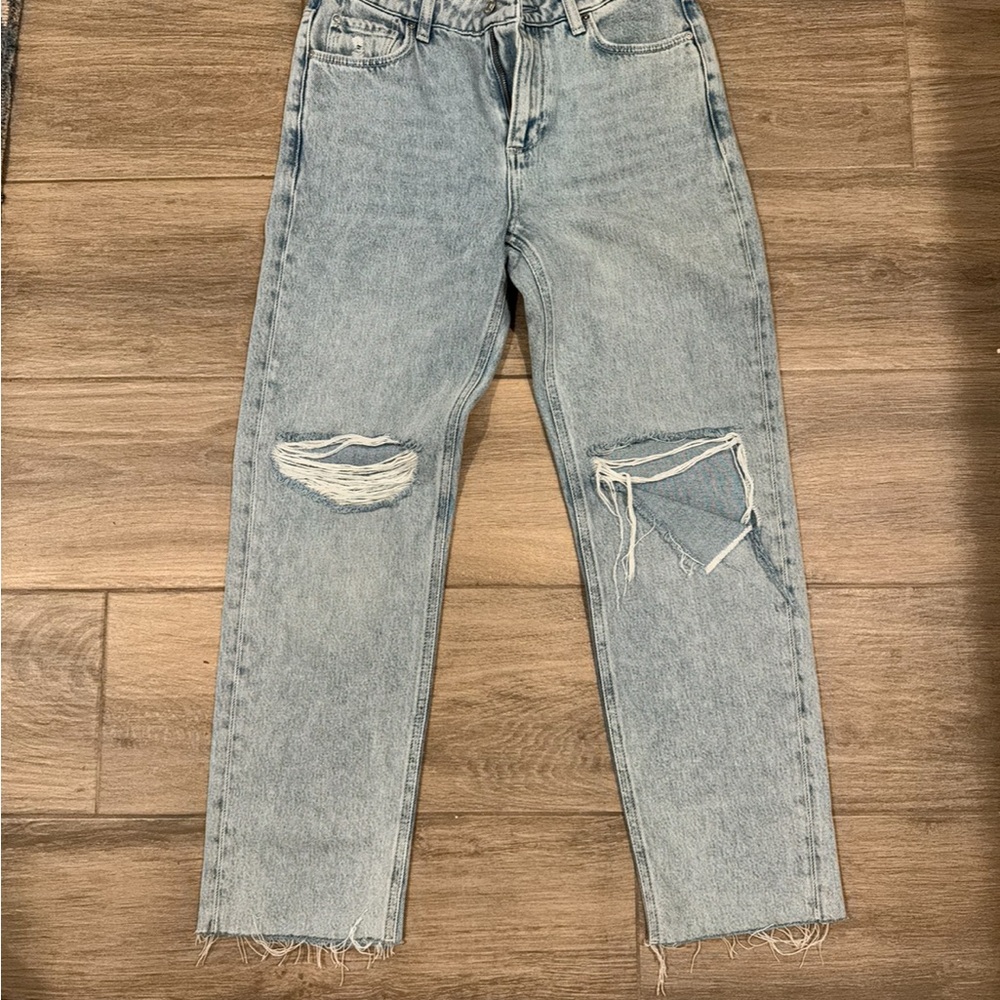 Paige Noella straight leg mid rise raw hem doretta destructed light jean NWOT